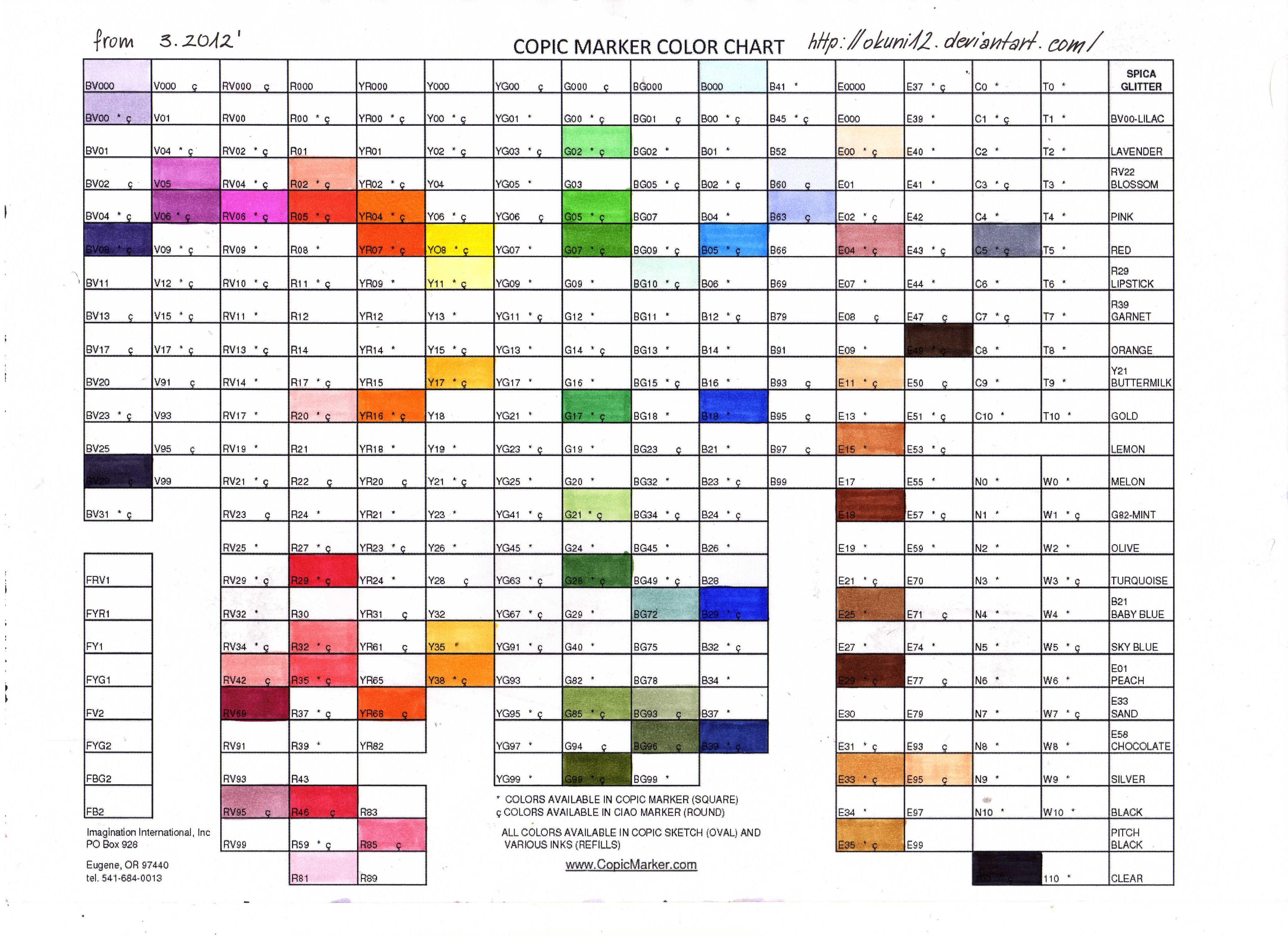 Printable Copic Color Chart Printable World Holiday